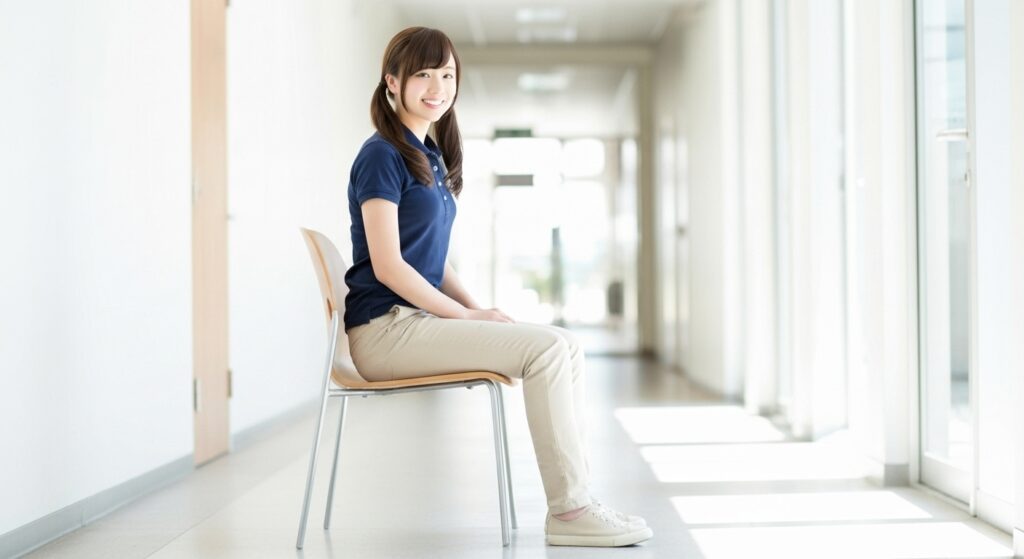 椅子に座っている女性の介護職員