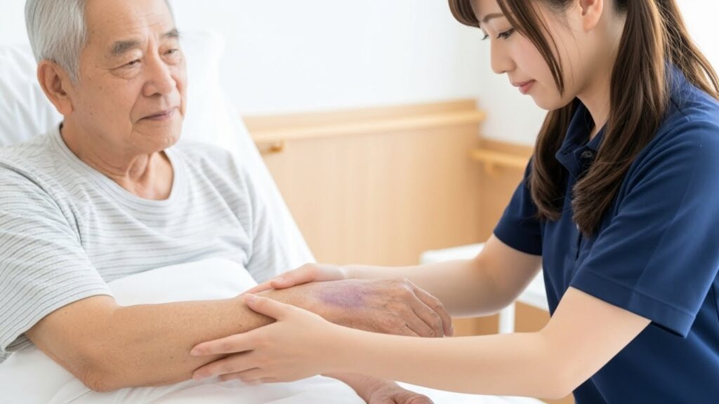 男性入居者と女性介護職員