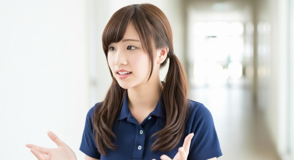 入居者に入浴の説明をしている女性の介護職員