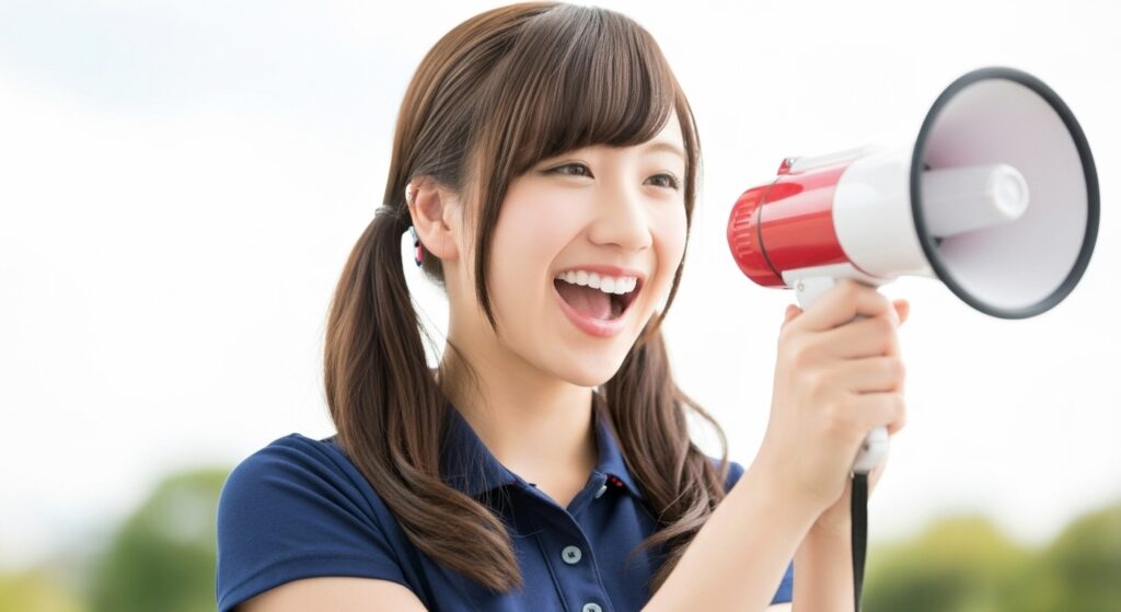 スピーカーを持っている女性の介護職員