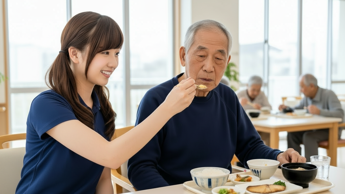 男性入居者と女性介護職員の画像