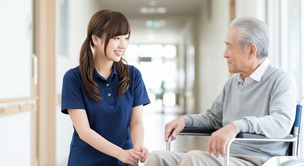 高齢者男性と女性の介護職員