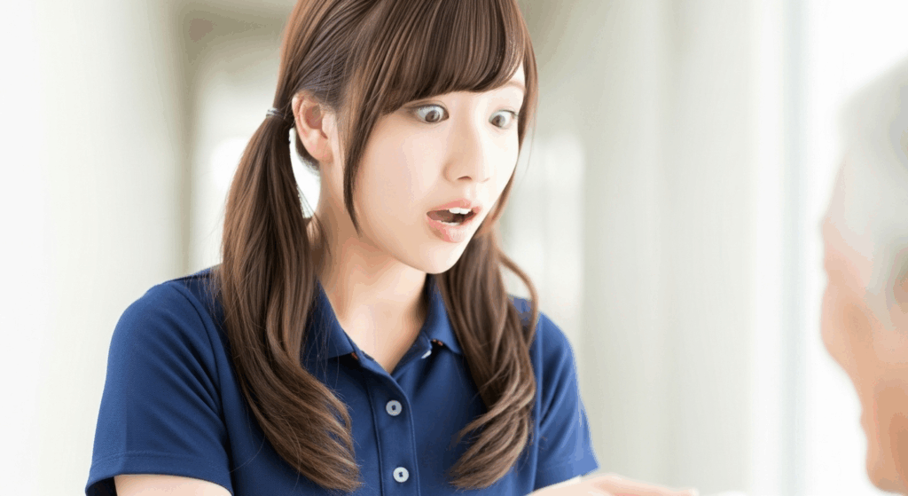 別の入居者に違う薬を飲ませてびっくりしている女性の介護職員の画像