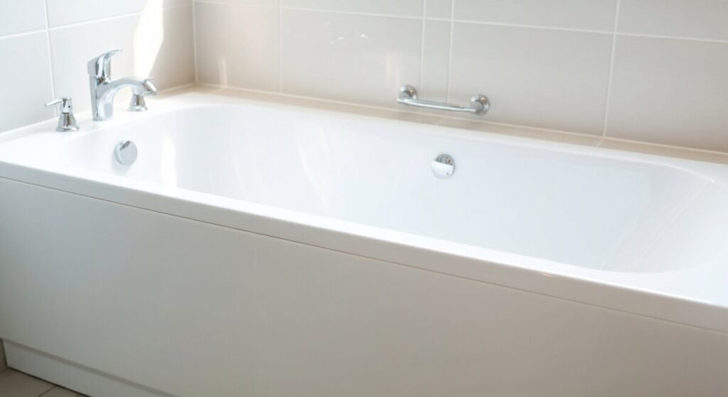 介護施設で使用される手すり付き浴槽。高齢者の入浴介助や転倒予防に配慮した設備