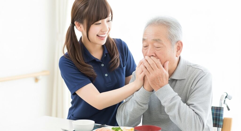 男性入居者と女性介護職員の画像