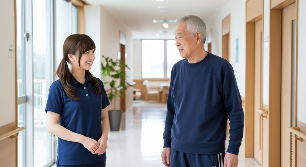 男性入居者と女性介護職員の画像