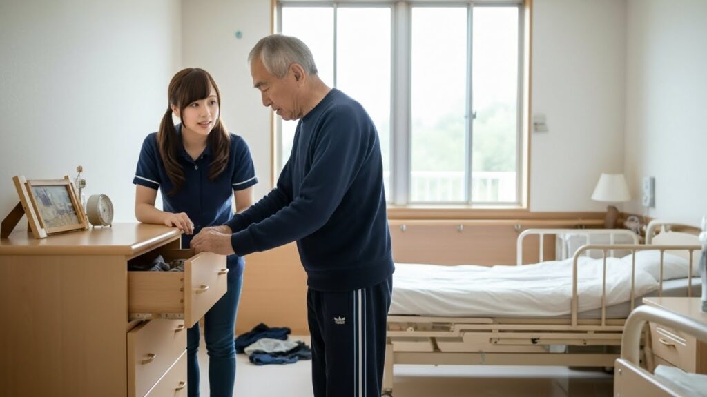 男性入居者と女性介護職員の画像