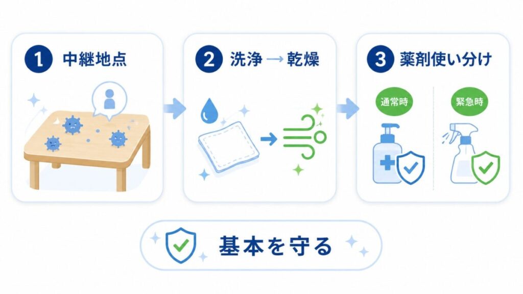 食卓を守る3つの鉄則を示した図