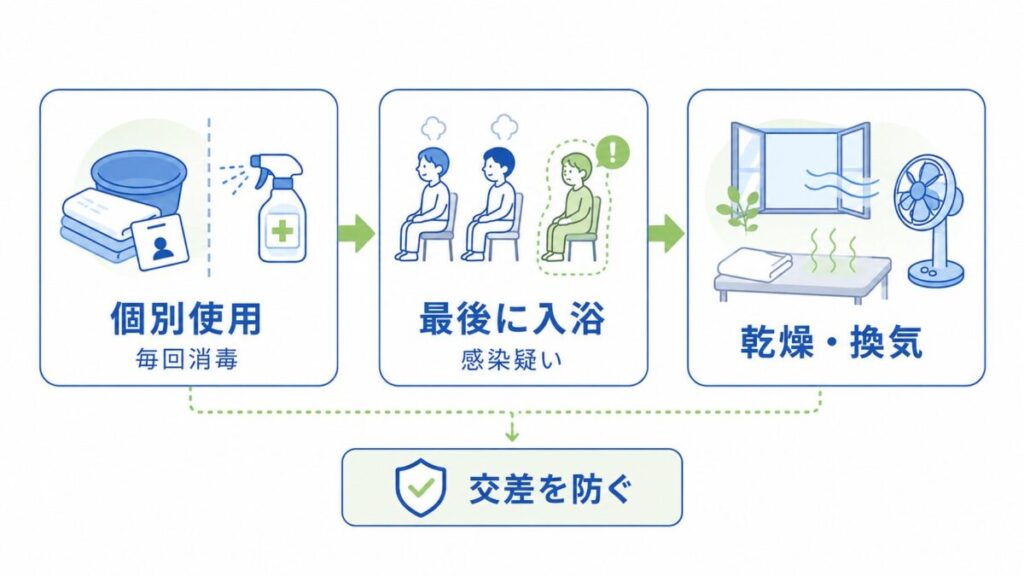 入浴感染対策の3原則を示す図
