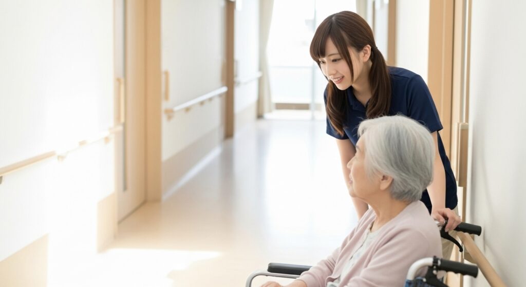 女性入居者と介護職員