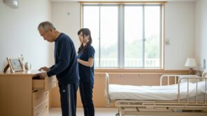 男性入居者と女性介護職員