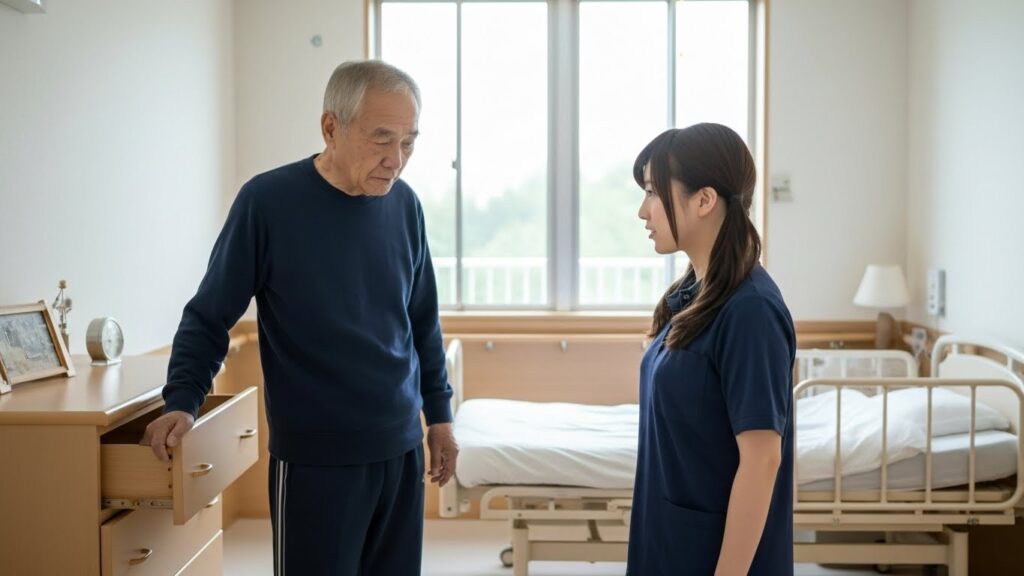 男性入居者と女性介護職員