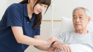 男性入居者と女性介護職員