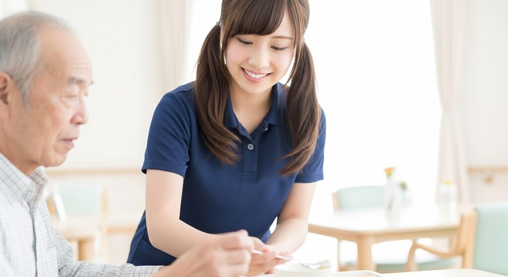 男性入居者と女性介護職員