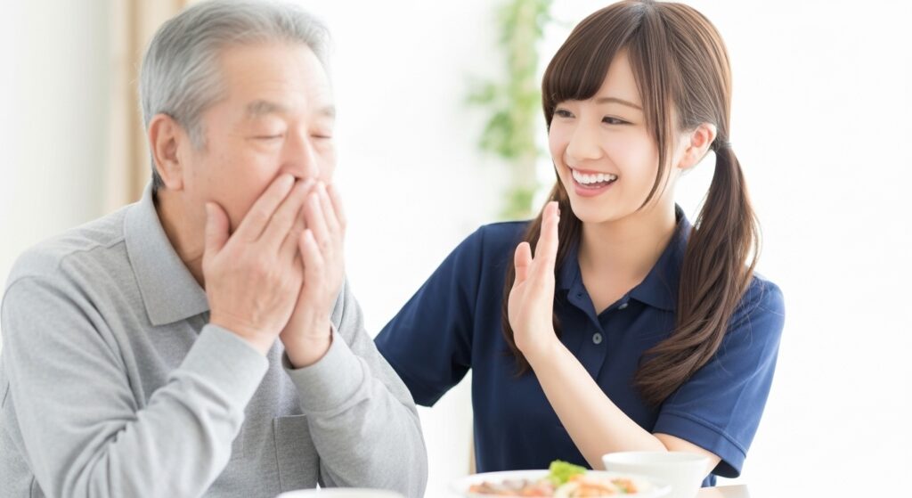 男性入居者と女性介護職員