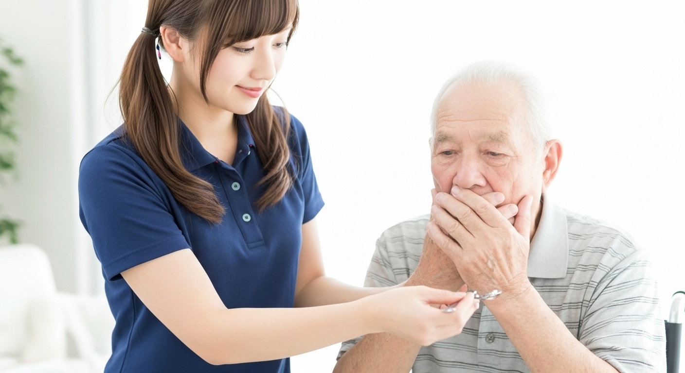 男性入居者と女性介護職員