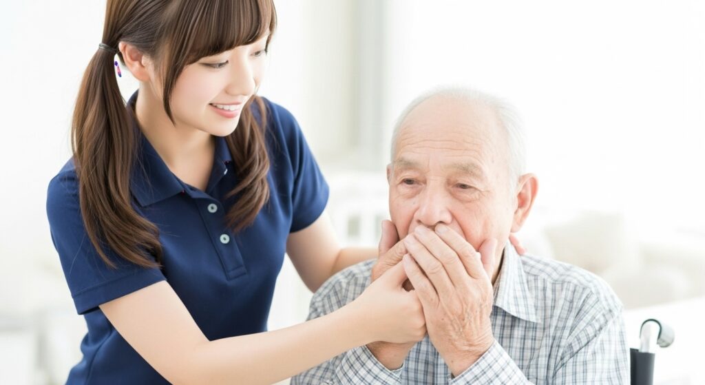 男性入居者と女性介護職員