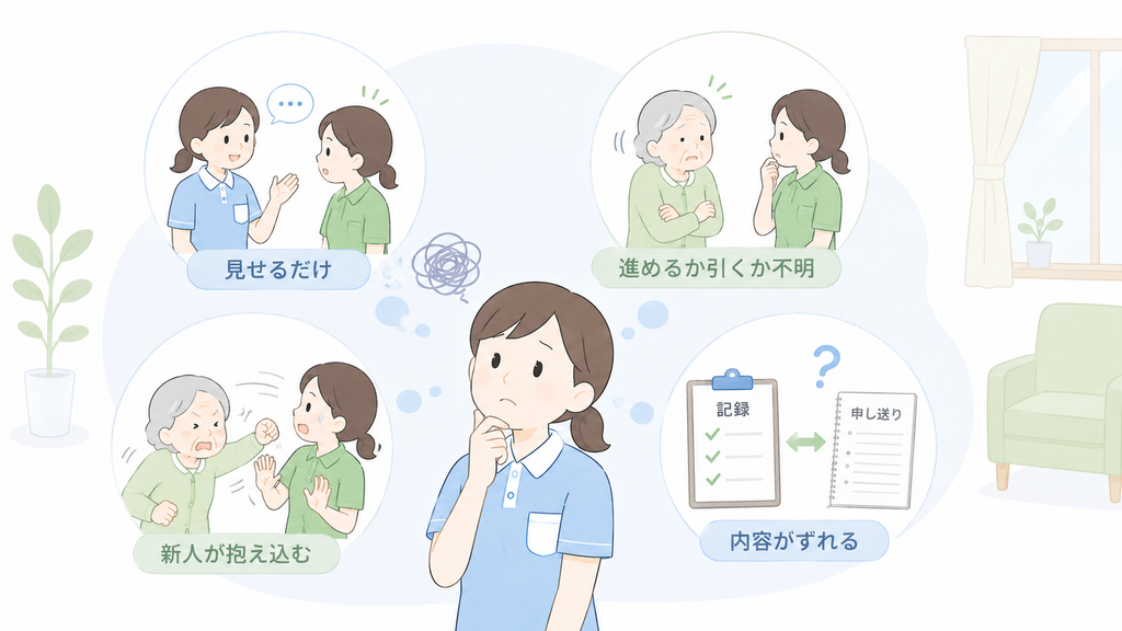 排泄拒否OJTで新人が迷いやすい、声かけ・判断・強い抵抗・記録共有の事例