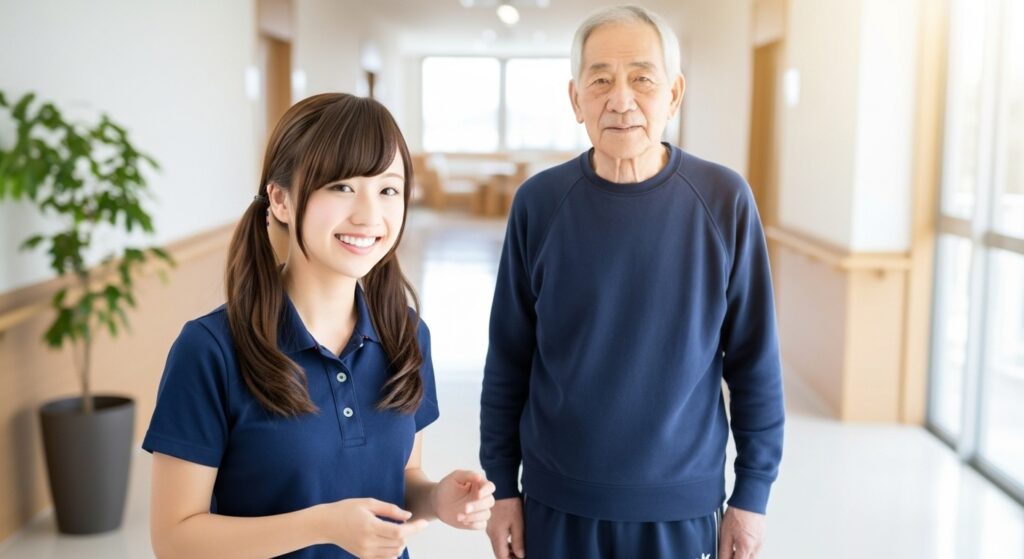 男性入居者と女性介護職員の画像