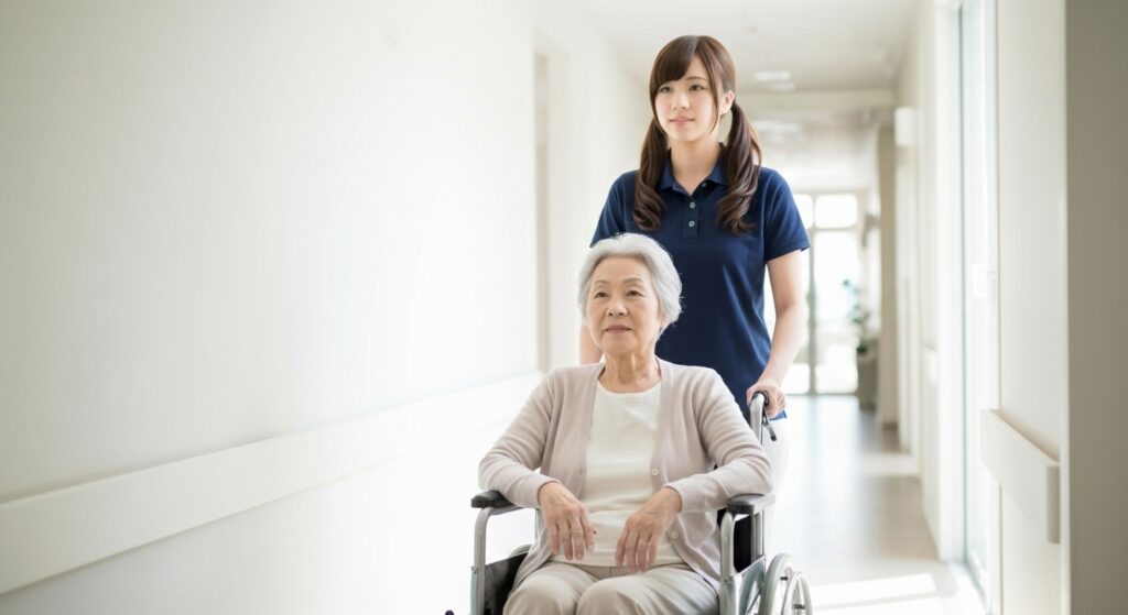 入居者と女性介護職員の画像