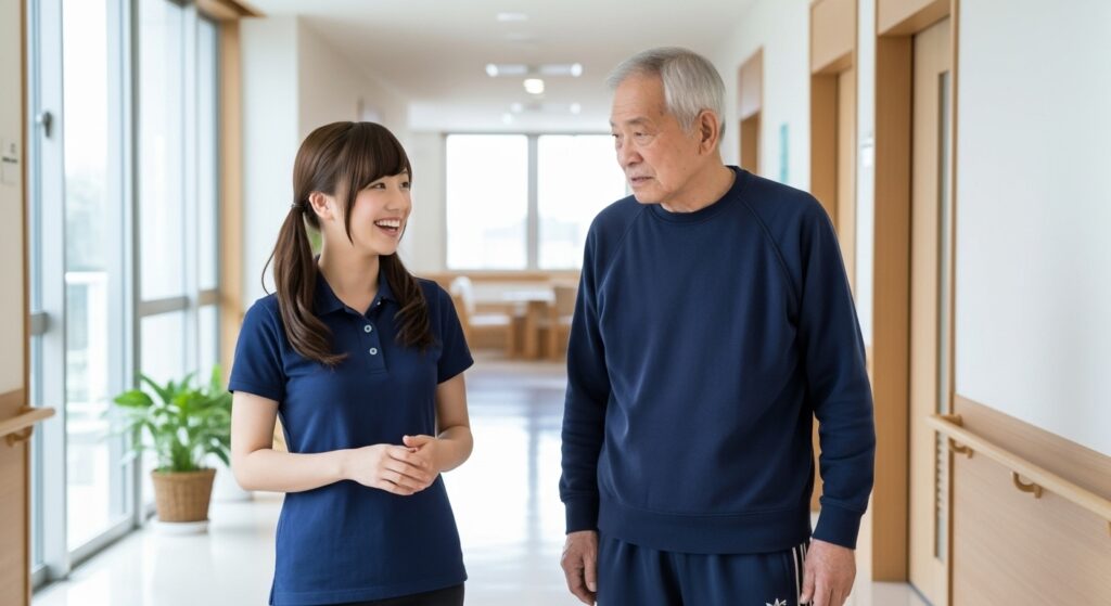 男性入居者と女性介護職員の画像