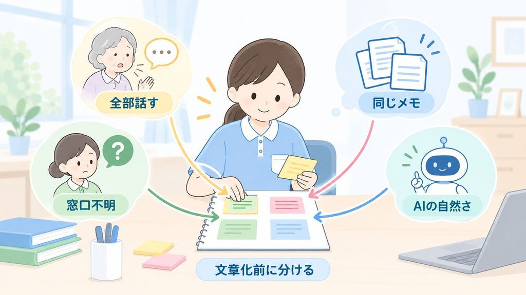家族説明で混ざりやすい四つの要因を、文章化する前に整理する図です。