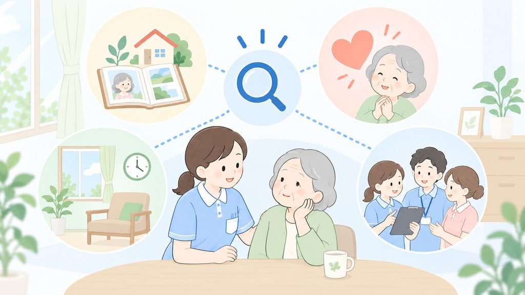 生活歴と感情と環境と職員体制の四つの視点で高齢女性を見る介護職
