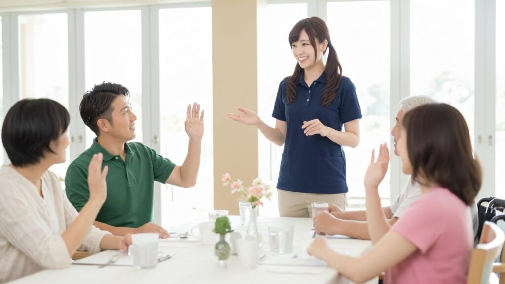 介護職員が多数決をとっている。