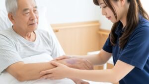 男性入居者と女性介護職員の画像
