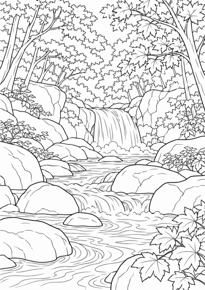 【10月】奥入瀬渓流の紅葉の塗り絵
