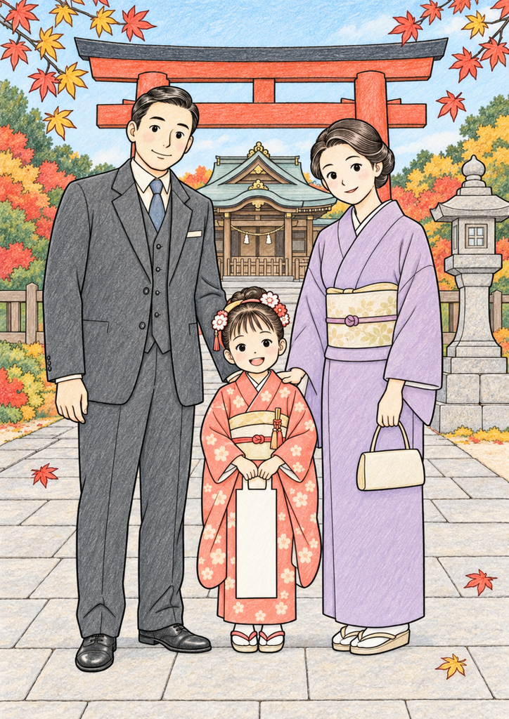七五三】神社参りの塗り絵|メール登録不要・無料 | 楽カイ