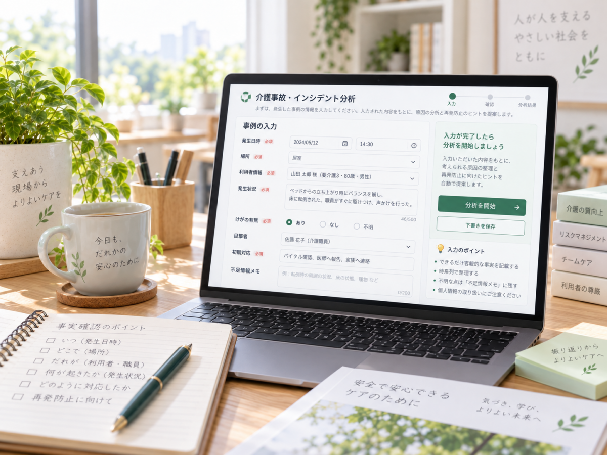 事故情報の入力と整理を表す紹介用イメージ（実際の入力画面ではありません）