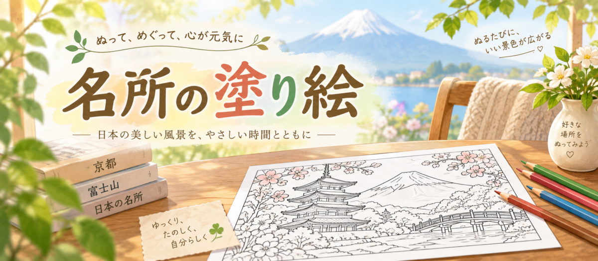 名所の塗り絵ページの案内バナー