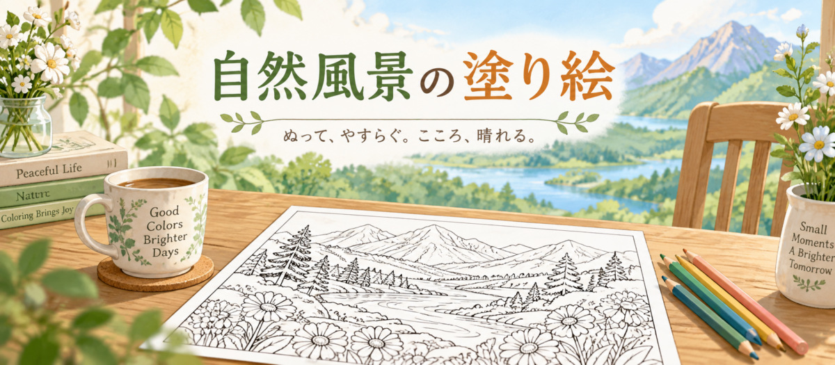 自然風景の塗り絵ページの案内バナー