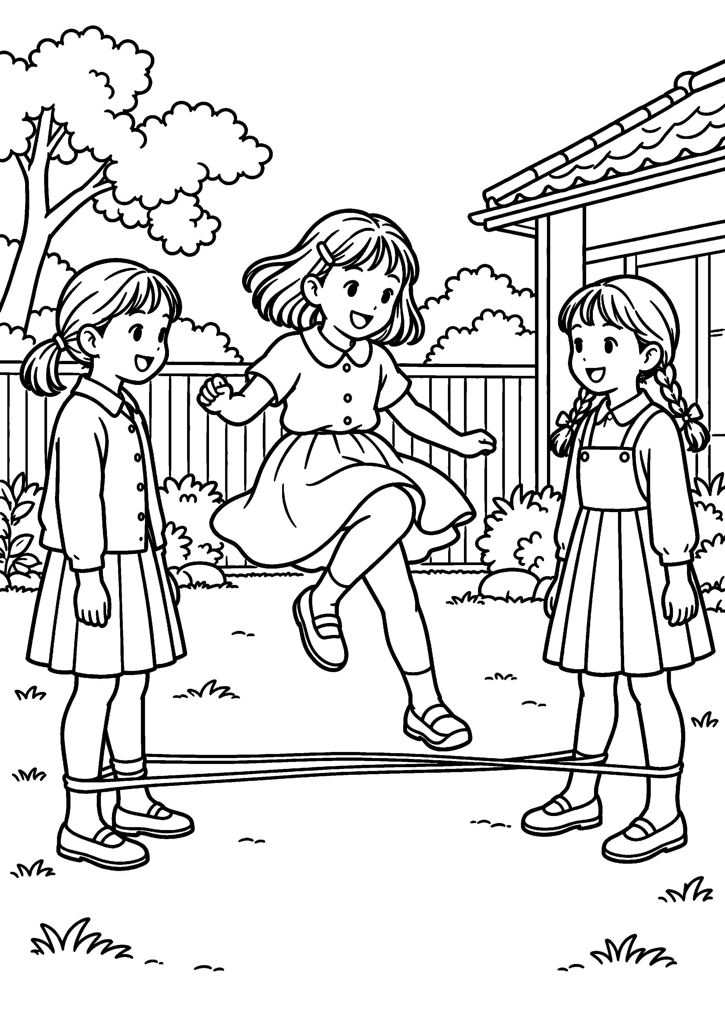 【昔の遊び】ゴム跳びの塗り絵