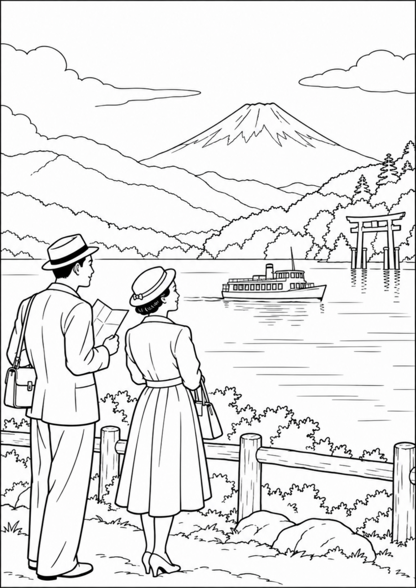 【昭和３０年代】箱根・芦ノ湖の塗り絵