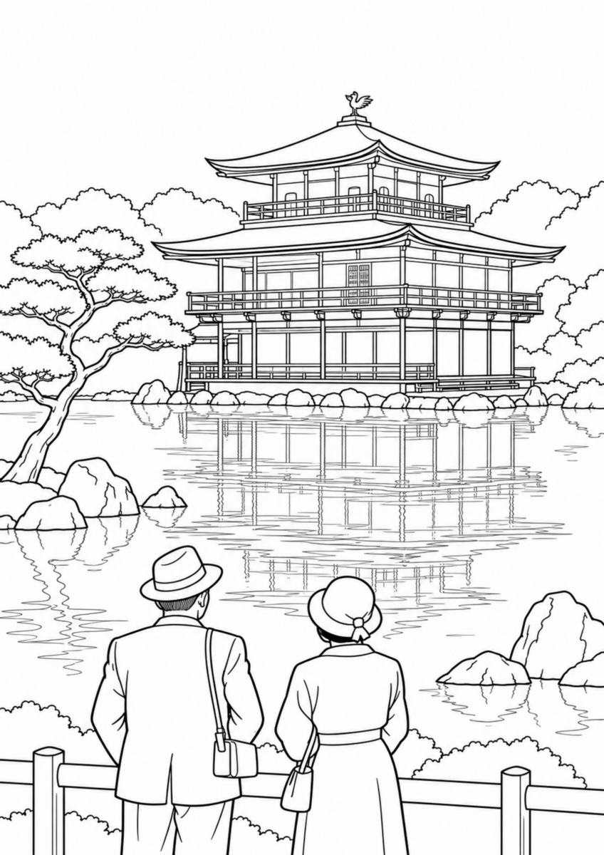 【昭和３０年代】金閣寺の塗り絵