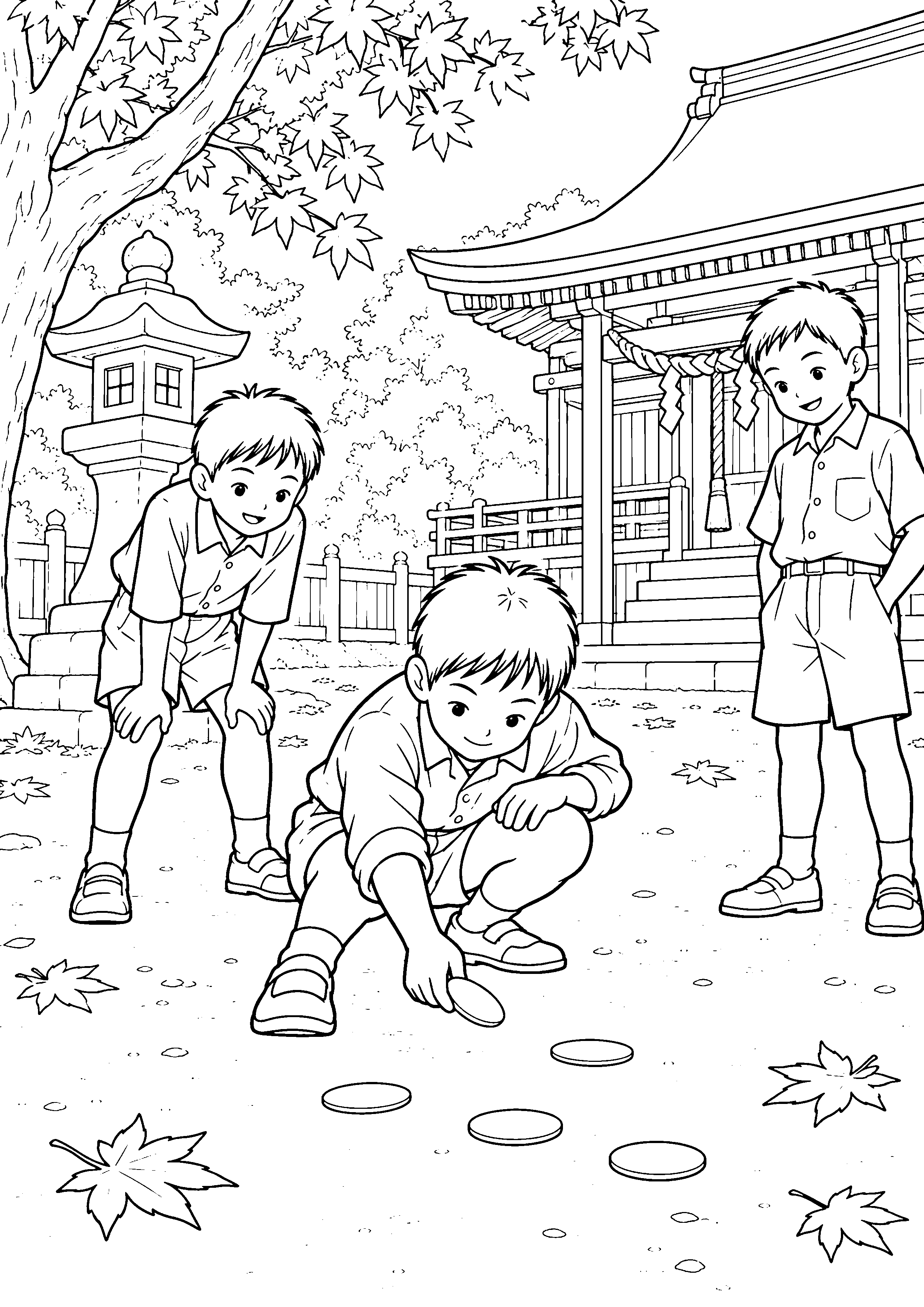 【秋】神社境内のめんこの塗り絵