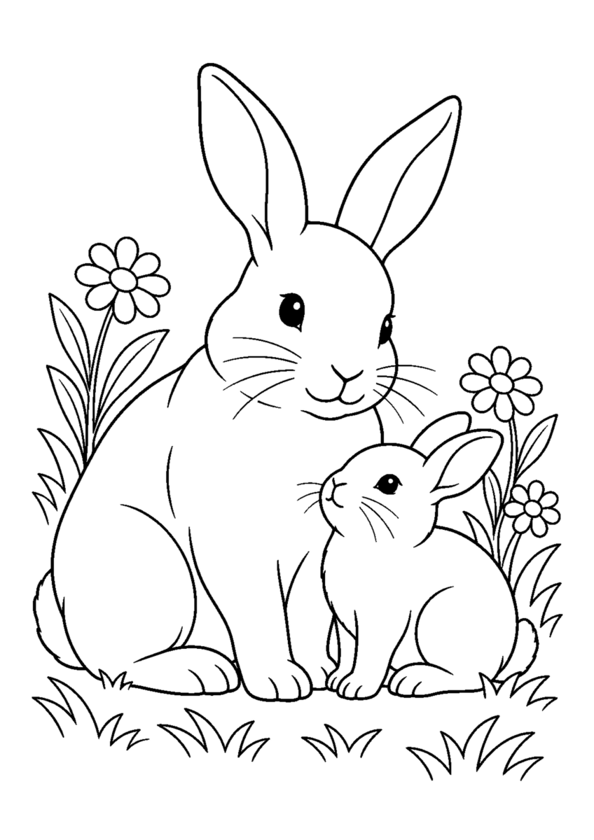 【動物】うさぎの親子の塗り絵