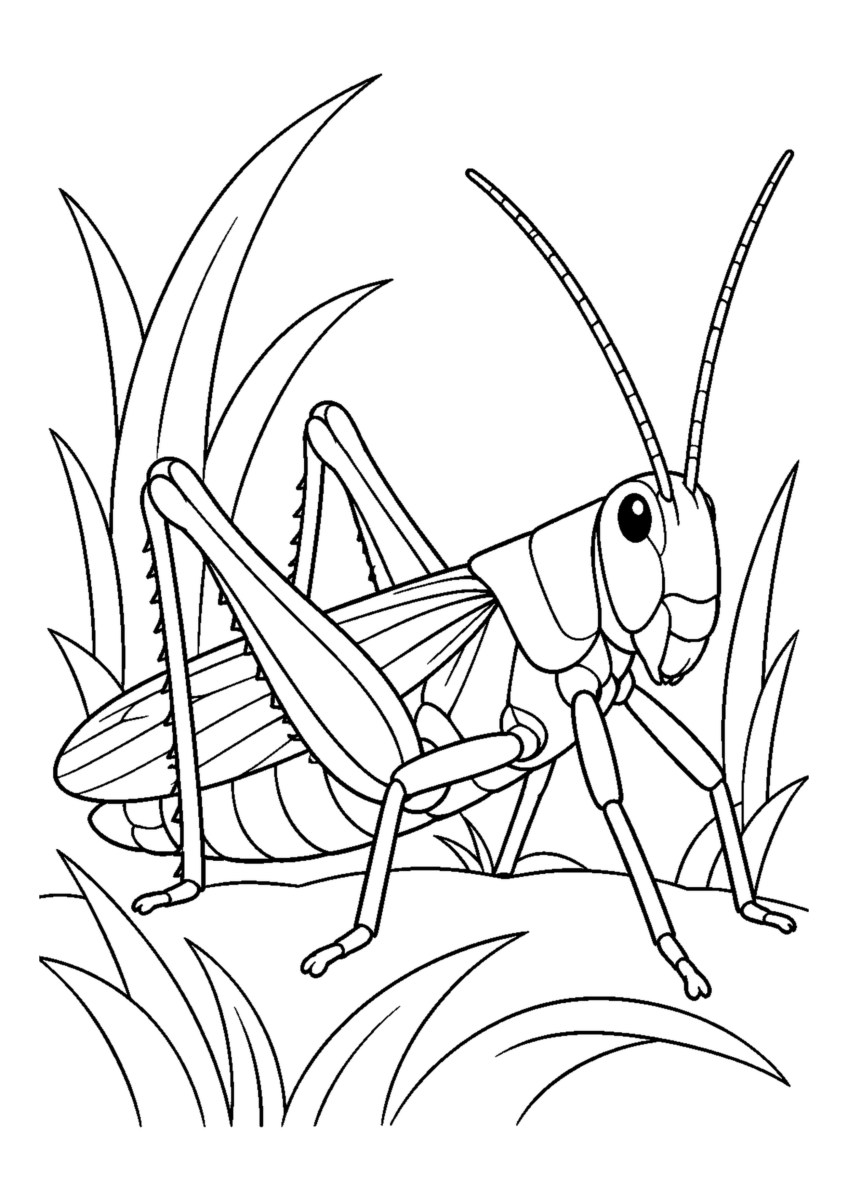 草むらのとのさまばったを大きく描いた高齢者向けの白黒塗り絵