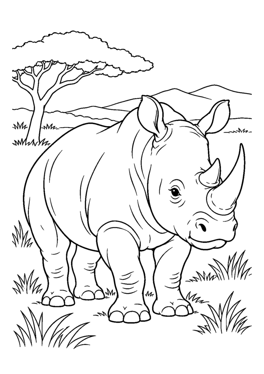 草原のさいを大きく描いた高齢者向けの白黒塗り絵