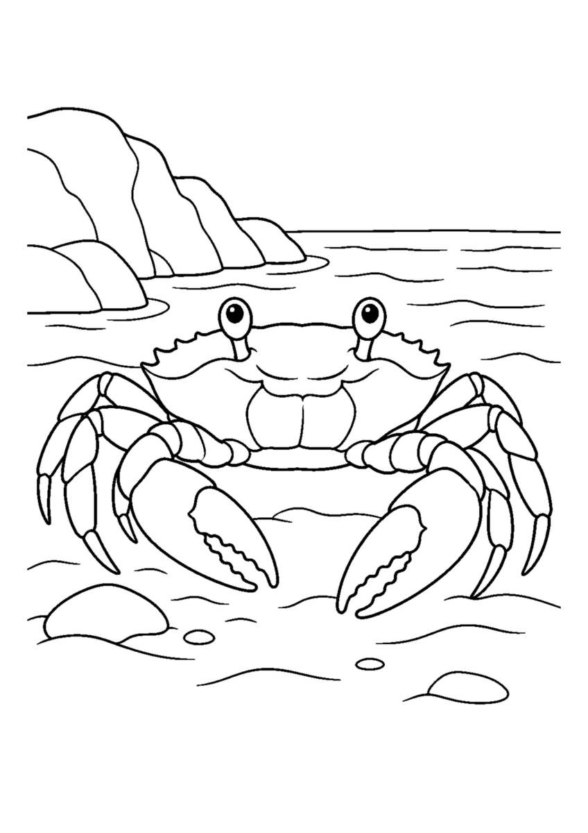 横歩きするかにを大きく描いた高齢者向けの白黒塗り絵