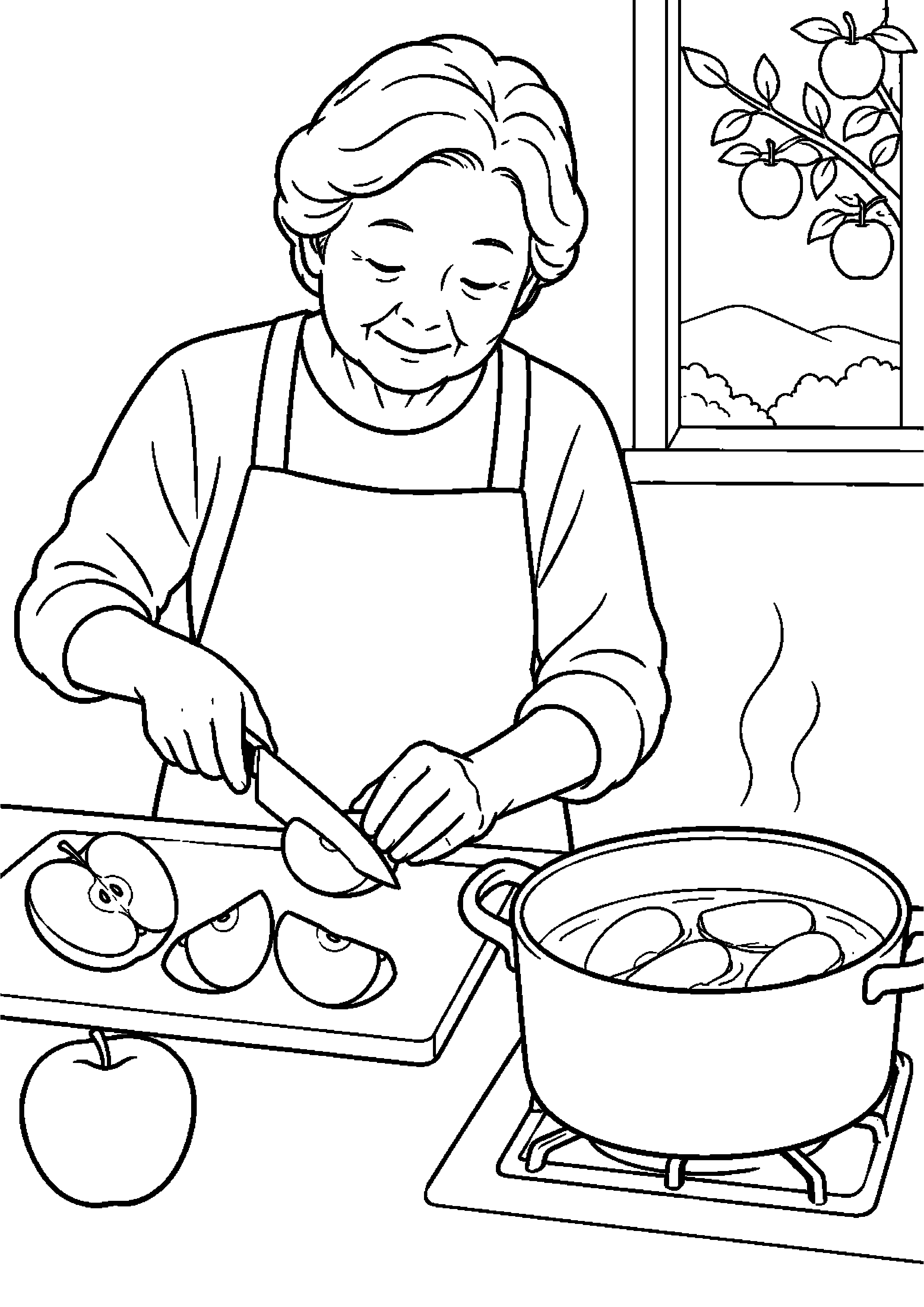 【１１月】りんごジャム作りの塗り絵