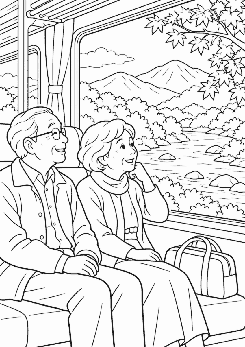 【10月】秋のローカル列車旅の塗り絵