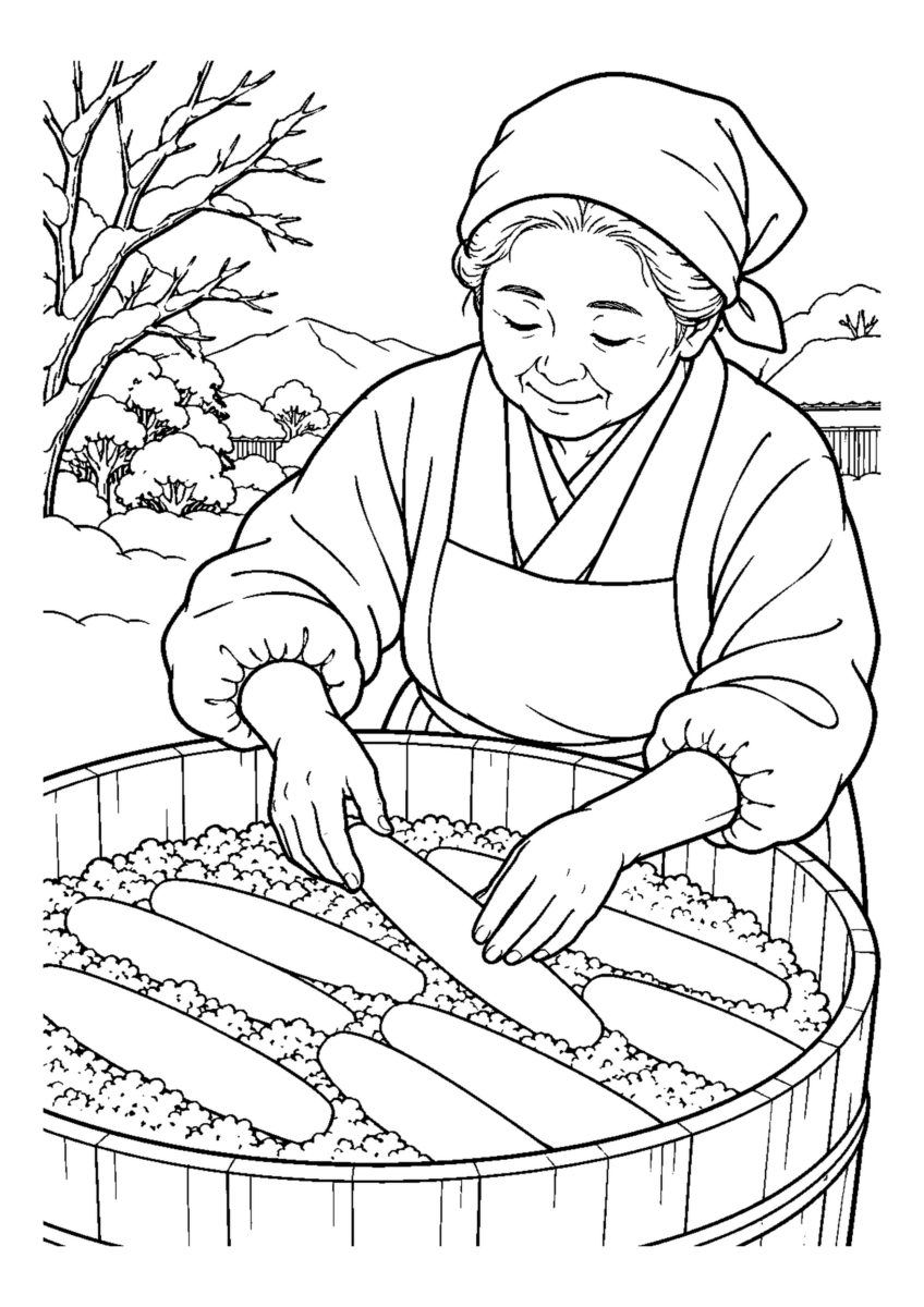 【１２月】べったら漬けの支度の塗り絵