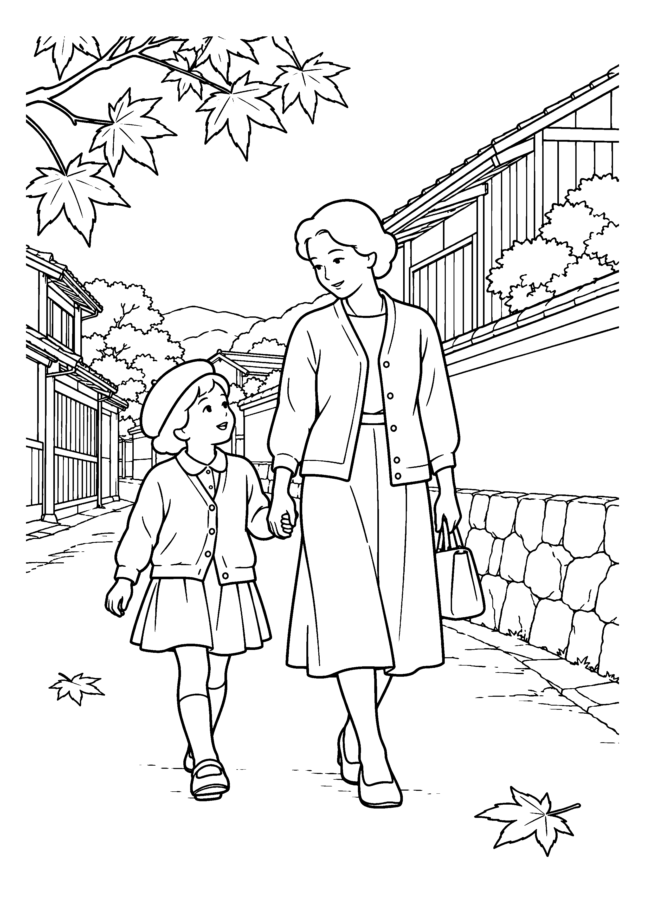【１１月】城下町の静かな路地の塗り絵