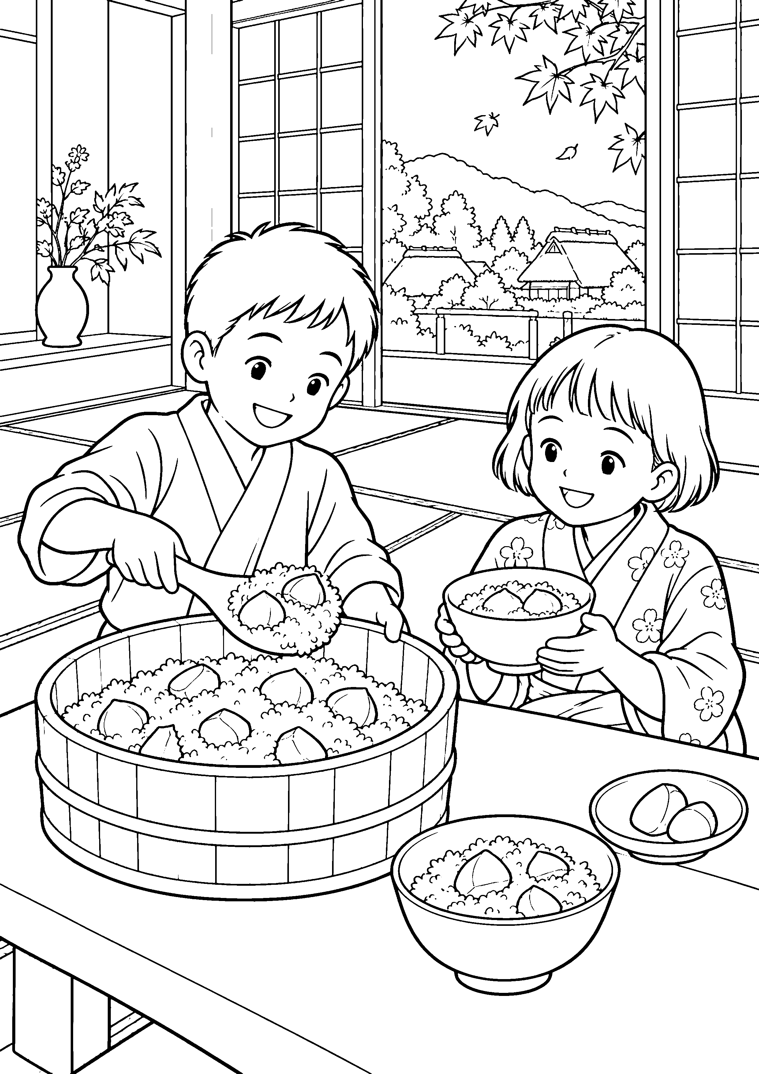 【10月】栗ご飯の塗り絵