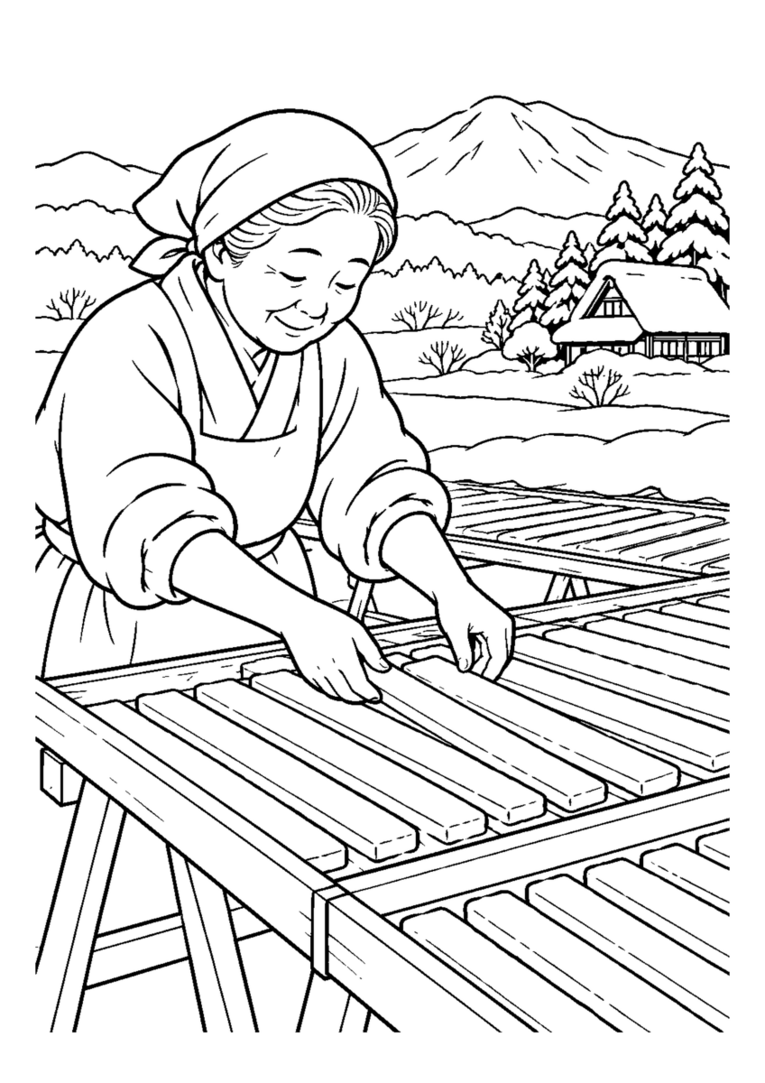 【１２月】寒天を天日干しするの塗り絵