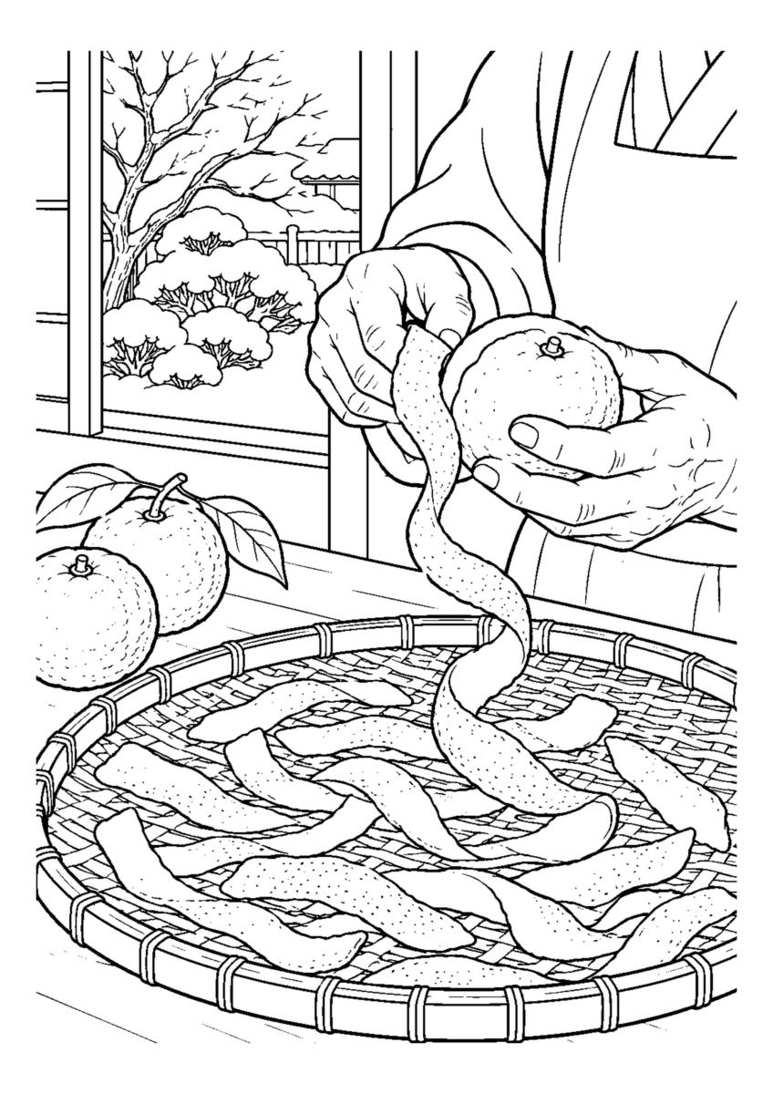 【１２月】干し柚子皮を作るの塗り絵