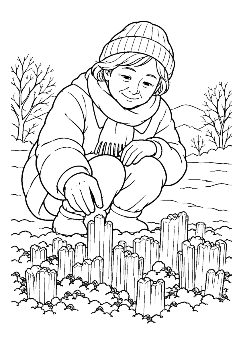 【１２月】霜柱の庭の塗り絵